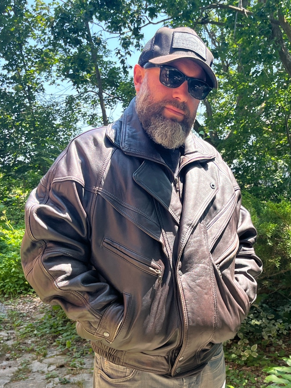 Vintage Brown Leather Motorcycle Bomber with Full Zip